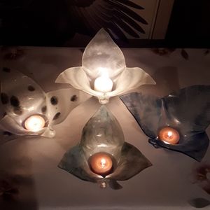 One of a kind kiln-fired glass candle holders